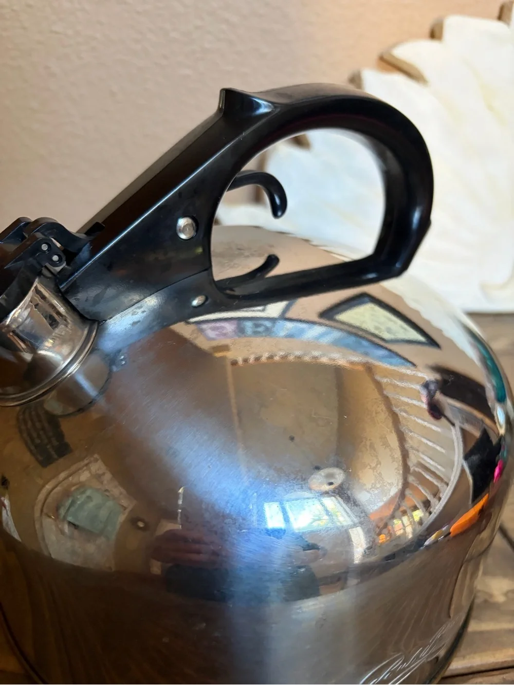 Vintage Revere Ware Metal Whistle Blowing Tea Pot made in Korea